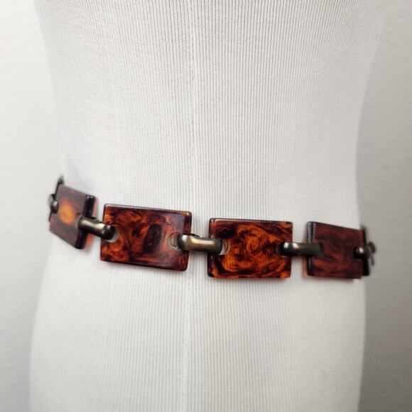 Vintage Tortoise Shell Lucite Chain Link Belt Brown